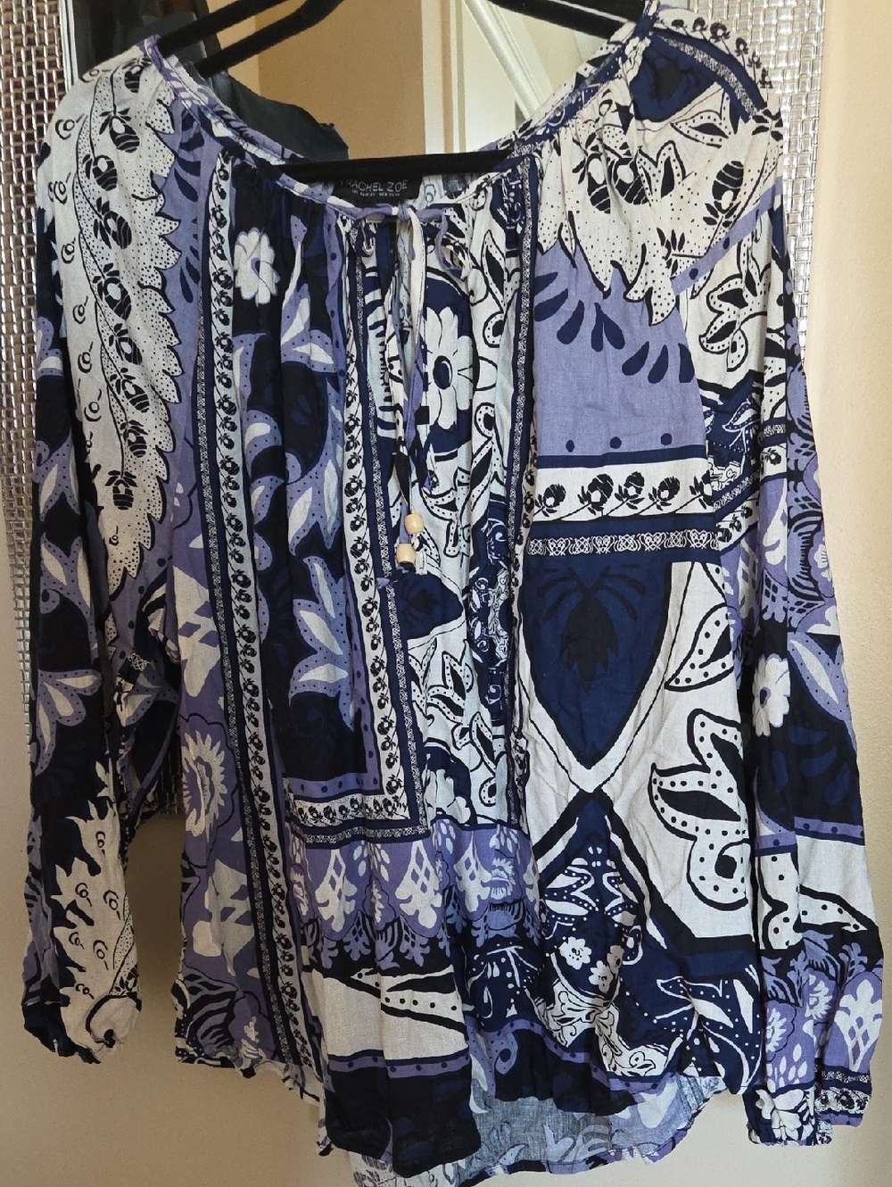 Rachel Zoe Navy, Light Blue & White Boho Tie-Front Tunic